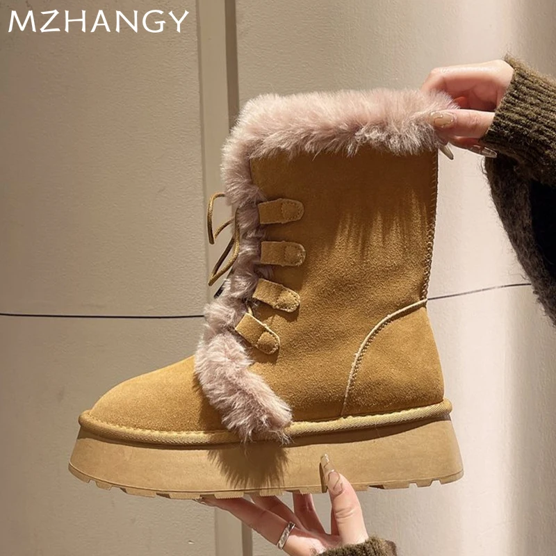 Женские зимние ботильоны на меху платформе замшевые хлопковые туфли плоской