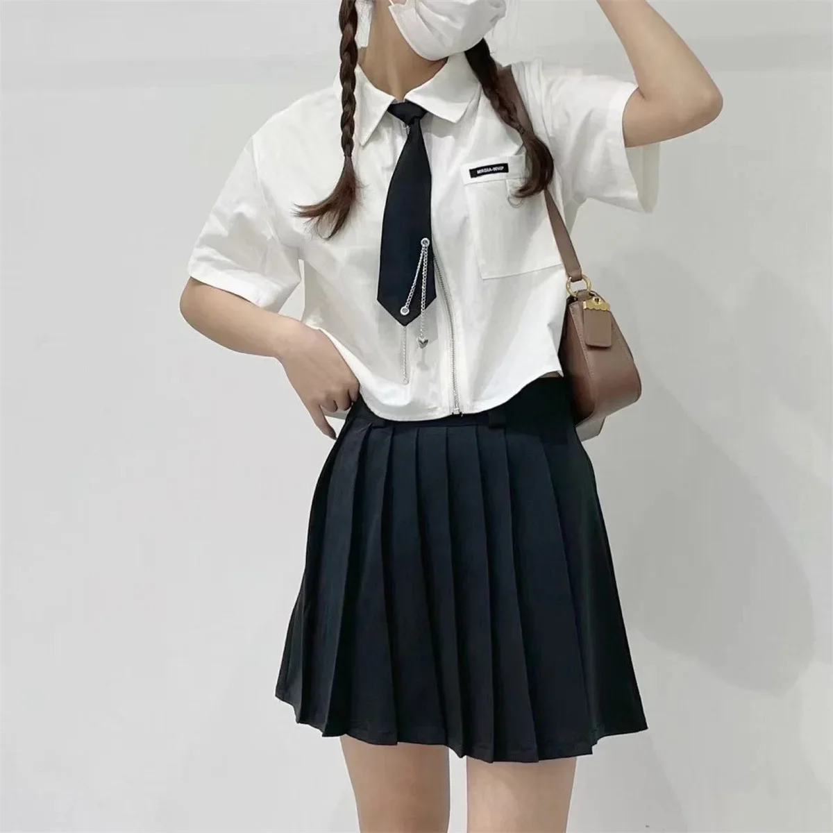 Женская летняя новая стильная укороченная рубашка в консервативном стиле топ с