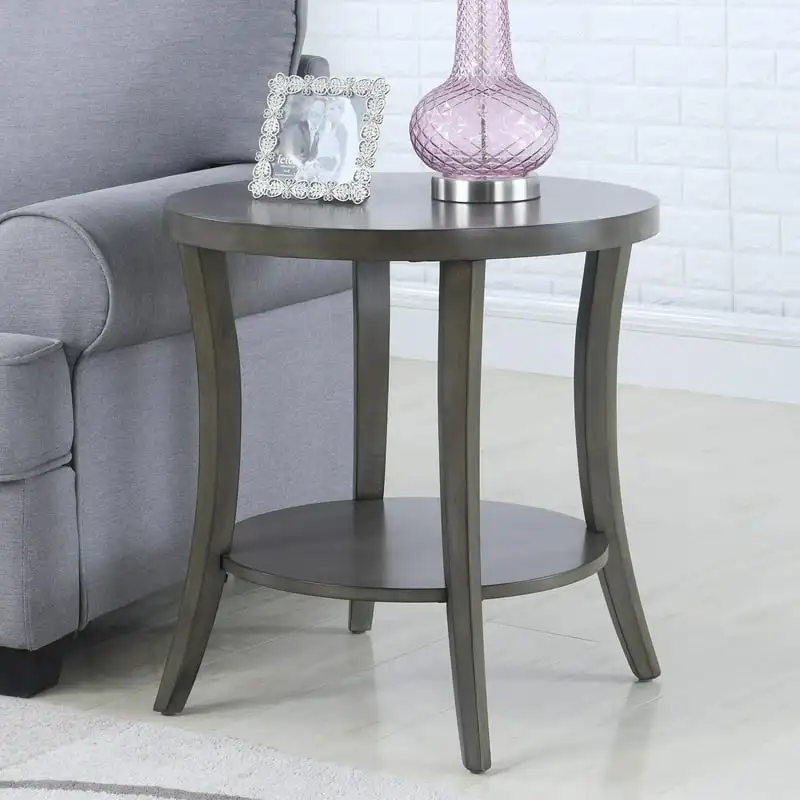 

Contemporary Oval Shelf End Table, Gray