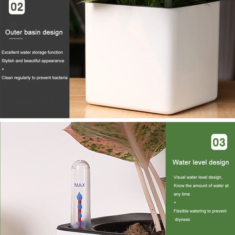 

Patio Flower Pot Home Succulents Indoor Decoration Outdoor Garden Self Watering Office Backyard With Water Level Indicator