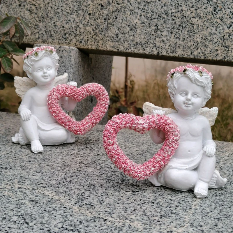 

2PCS Valentine's Day Rose Angel Ornaments Statue Resin Lovely European Style Retro Fairy Ornaments Home Decoration Gifts
