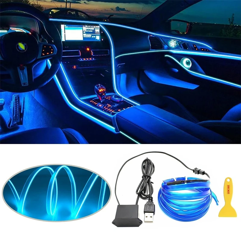 

5m EL Wire String Strip Car Interior Decorative Lamp LED Rope Tube Light Atmosphere Ambient Light Neon Lamp Glow String Light