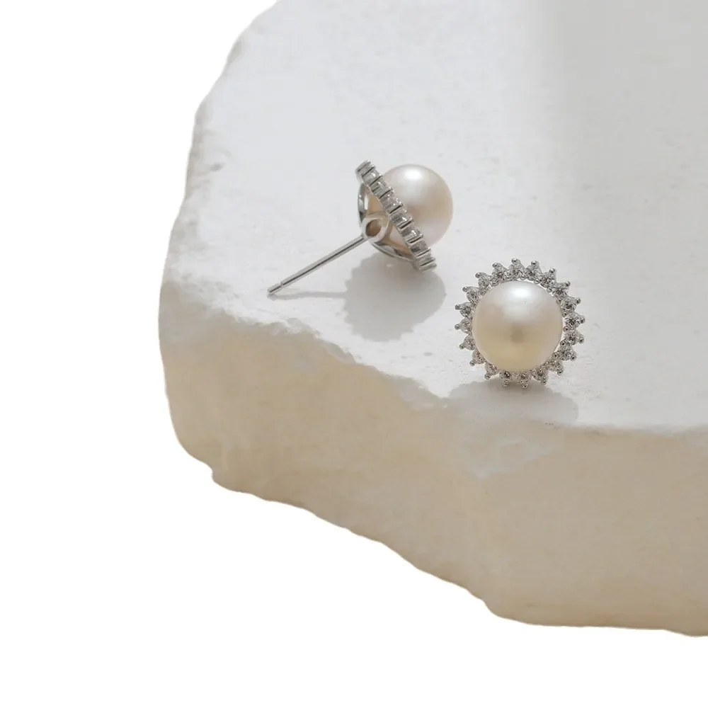 Женские серьги с натуральным пресноводным жемчугом S925 винтажные из чистого