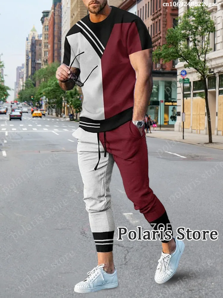 Summer Tracksuit 3D Printed Short Sleeve T Shirt 2 Piece Outfits Streetwear Fashion Long Pants Set Men Tshirts Sets Sportswear