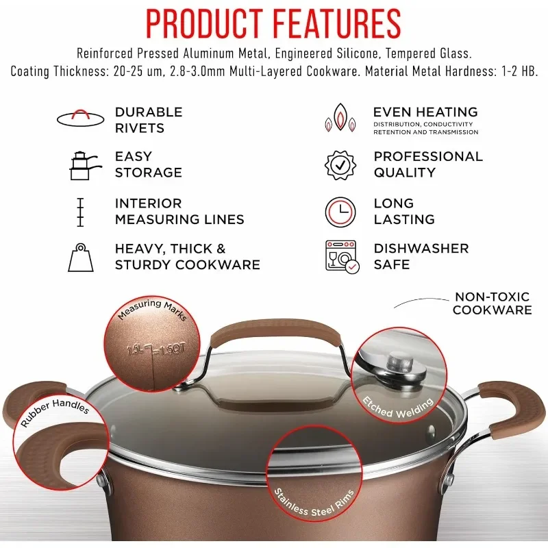 Набор посуды-23 шт.-золотые многоразмерные кастрюли с крышками сковородки для и