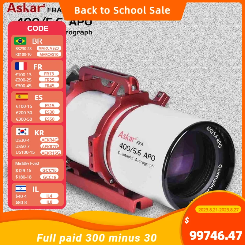 

Sharpstar Askar 400/f5.6 APO Quintuplet Dual-Speed 72mm ED Astrograph Photograph Astronomical Telescope OTA