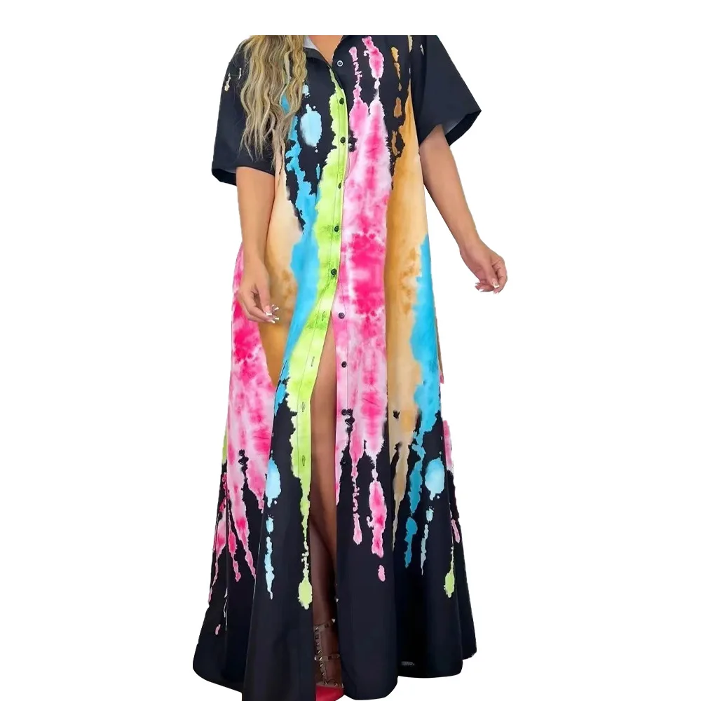 

Summer Fashion 2022 African Women Short Sleeve Printing Polyester Plus Size Long Dress Maxi Dress African Dresses for Women