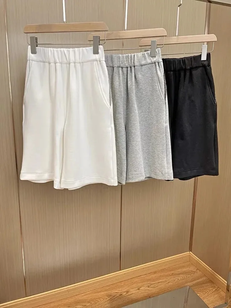 2022 New Women Metal Bead Chain Casual Shorts Summer Loose Versatile Ladies Solid Color Elastic High Waist Wide Leg Shorts