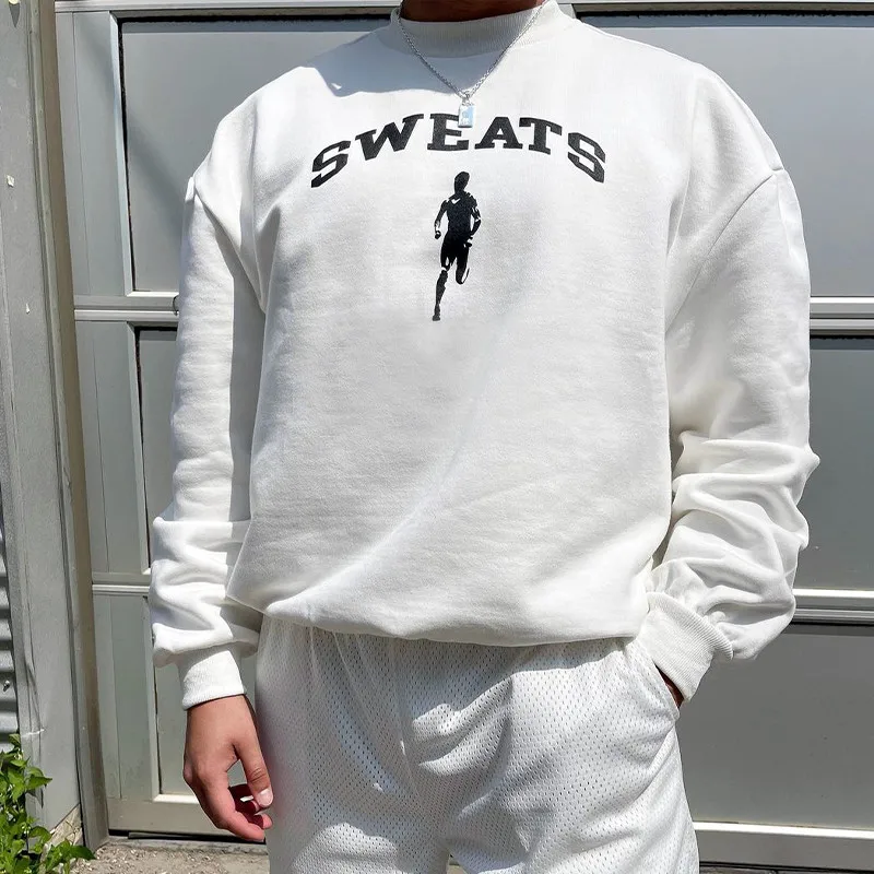 

2022 Autumn Winter Unisex Street Fashion Loose Pullover Long Sleeve Crewneck Cotton Thick Fleece Tops White Printing Sweatshirts