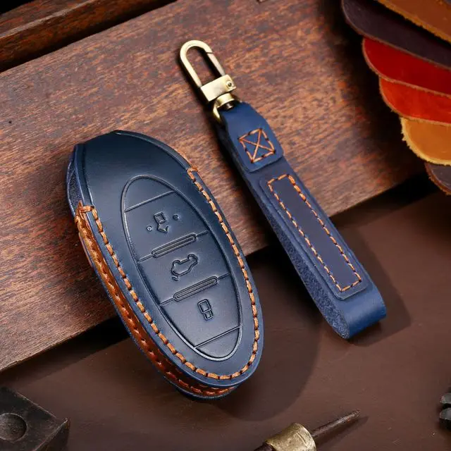 

Genuine Cow Leather Car Key Case Protection Cover Luxury Business Stitching Handmade Key Bag For The FAW Bestune T77 T33 T99