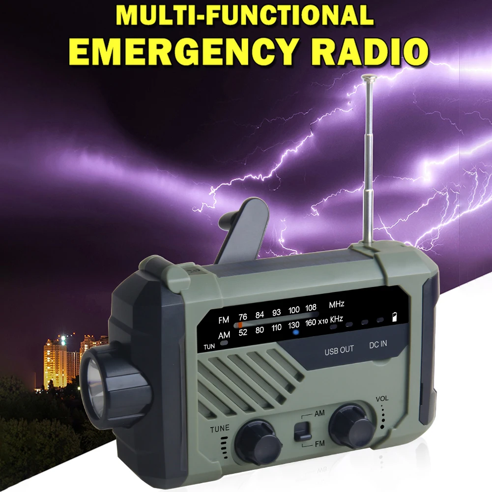 Portable Radio Hand Crank AM FM Emergency Solar Reading Lamp Flashlight SOS Alarm 2000mAh Power Bank for Phone Charger |