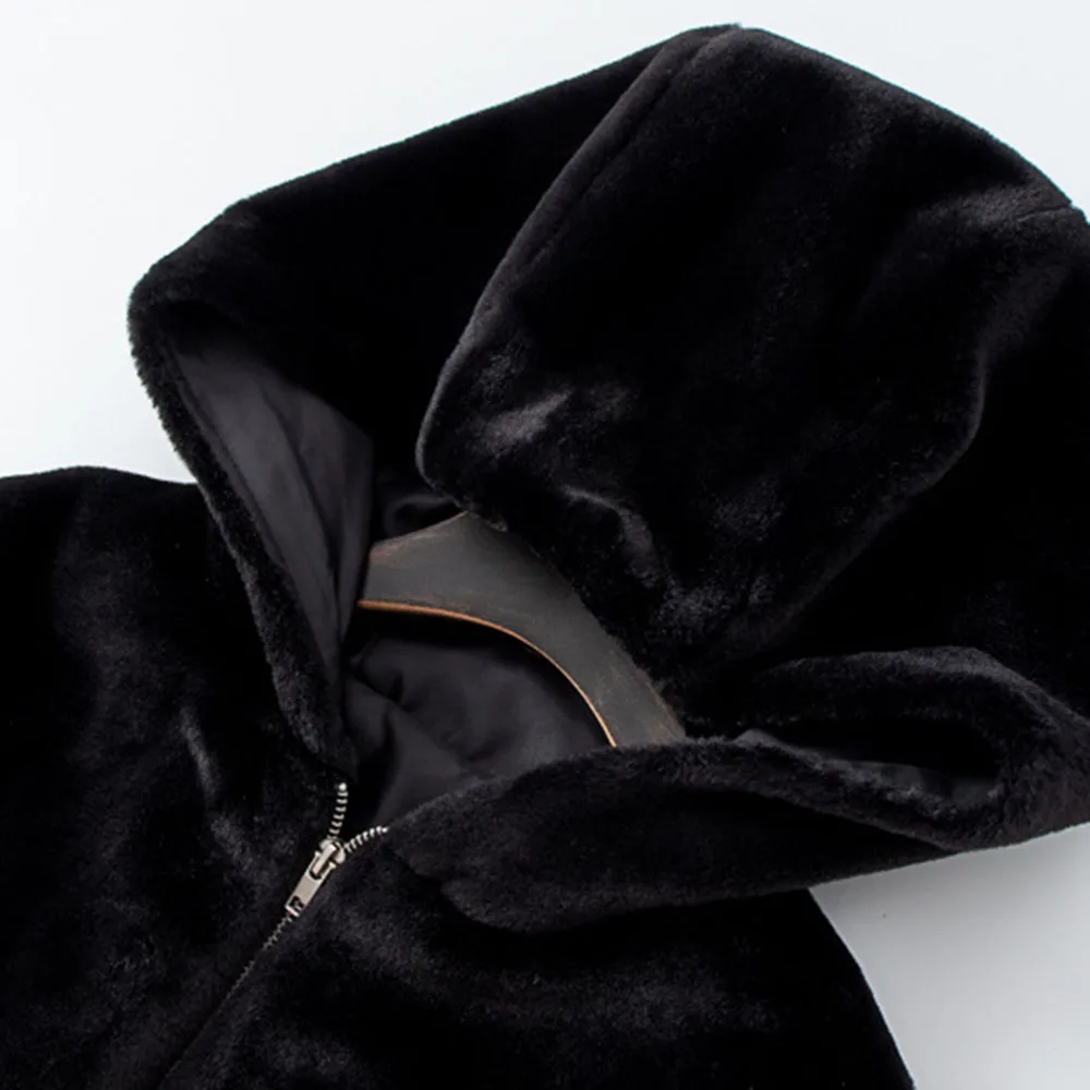 Women Winter Faux Fur Jacket Short Coat 2021 Thick Warm Fashion Gothic Casual Zipper Jackets Black Hooded Outwear Oversize Coats