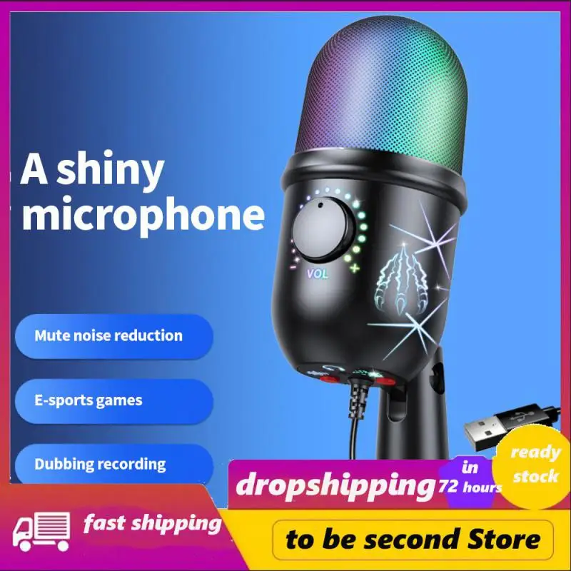 

Luminescent Denoise Condenser Microphone Give Out Light Rgb Microphone Recordable Noise Reduction Usb Microphone