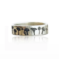 2022 new vintage mushroom ring for women men bohemian delicate handmade carved flower ring engagement wedding band jewelry gift