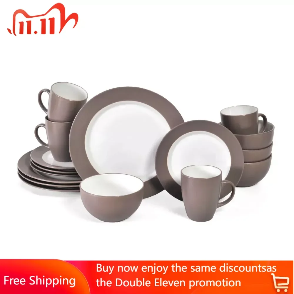 

Набор посуды из 16 предметов из керамики, серо-коричневый цвет