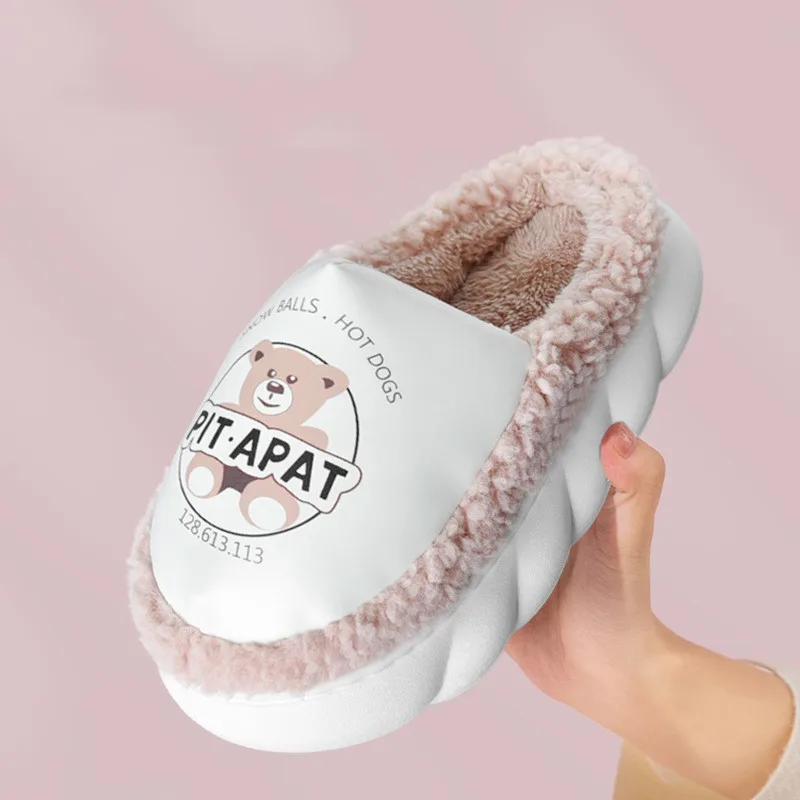 

Suihyung 2022 New Winter Women Plush Slippers Soft Furry Home Cotton Shoes 4CM Platform Flat Slides Warm Ladies Fur Slippers