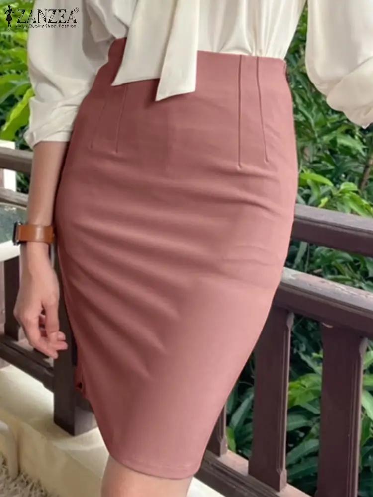 

Women Summer Mini Party Skirts Skinny Solid Skirts ZANZEA Work Wears Faldas Saias Jupe Elegant Casual Office Lady Zip Up Bottoms