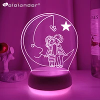 new romantic love 3d lamp heart shaped moon acrylic led night light decorative table lamp valentines day sweetheart wifes gift