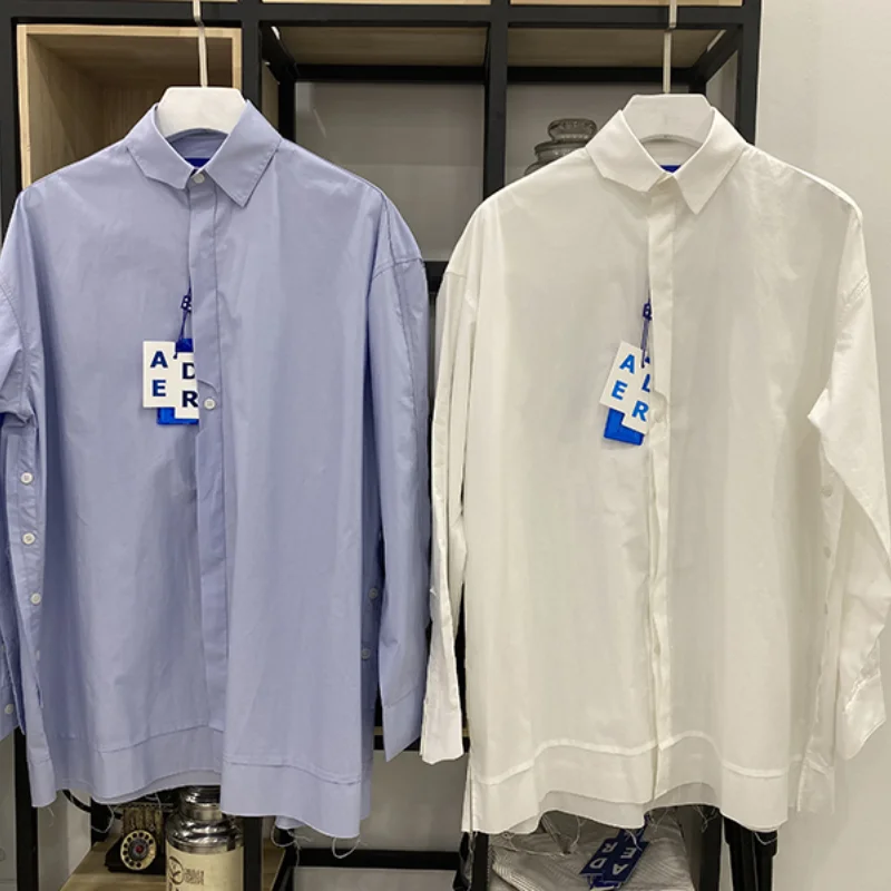 

Ader Error Irregular Shirt Burn Creative Loose Asymmetric Men Women Shirts ADER Couple Long Sleeves