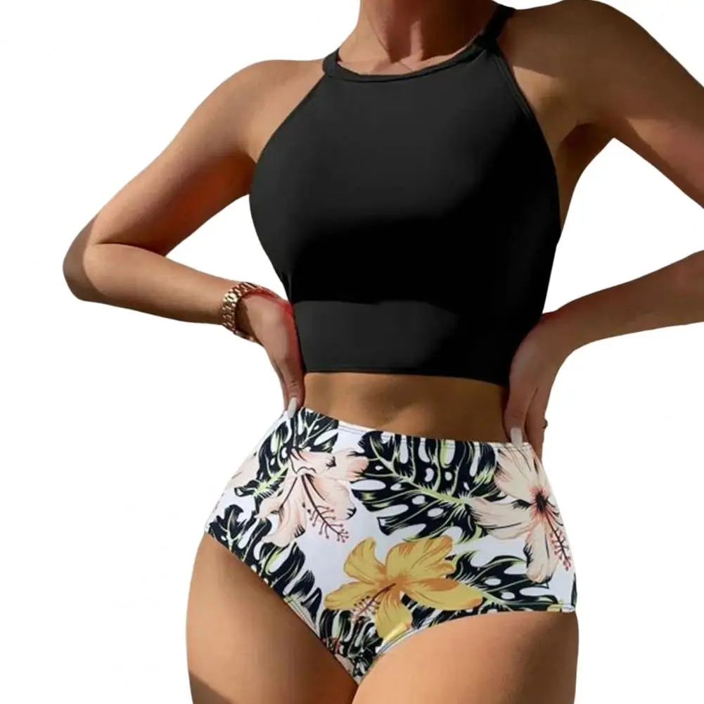 

Женский комплект бикини из двух предметов с цветочным принтом и высокой талией, привлекательная эластичная пляжная одежда, летний женский купальный костюм с подкладкой, купальник, пляжная одежда
