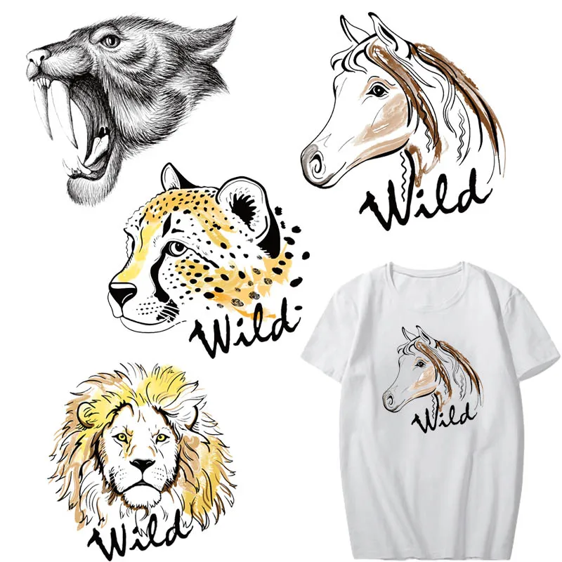 

Fusible Wild Animal Patch Applique Iron-on Transfers Lion Horse Leopard Patches for Clothing T-shirt Thermo-sticker for Clothes