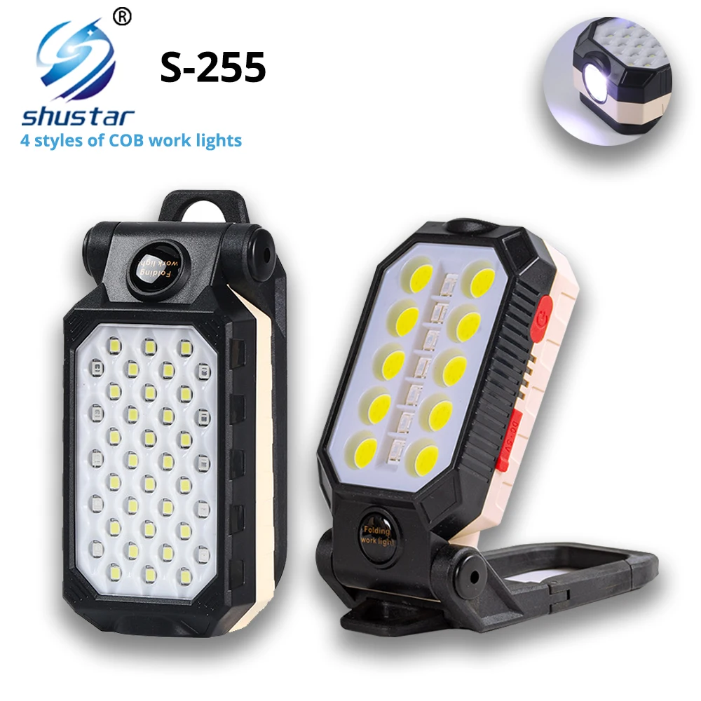 Powerful COB Work Light Rechargeable LED Flashlight Adjustable Waterproof Camping Lantern Magnet Design with Power Display