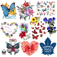 butterfly flower iron on transfers for clothing thermoadhesive patches on clothes sunflower stickers womens t shirt appliques