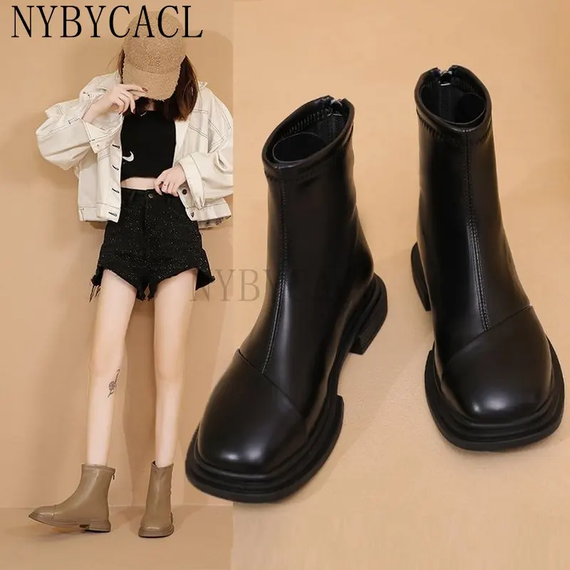 

2023 New Arrival Chelsea Women Short Boots Woman Comfort Thick Sole Flats Heels Ankle Booties Zipper Fashion botas femininas