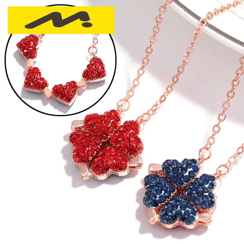 

Custom Collar Red and Blue Double-Sided Four-leaf Clover Necklace Love Heart Choker Christmas Gift Flower Women Necklaces