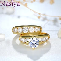 luxury gold set ring silver fashion jewelry wedding engagement rings main stone round women 8mm zircon ring gift