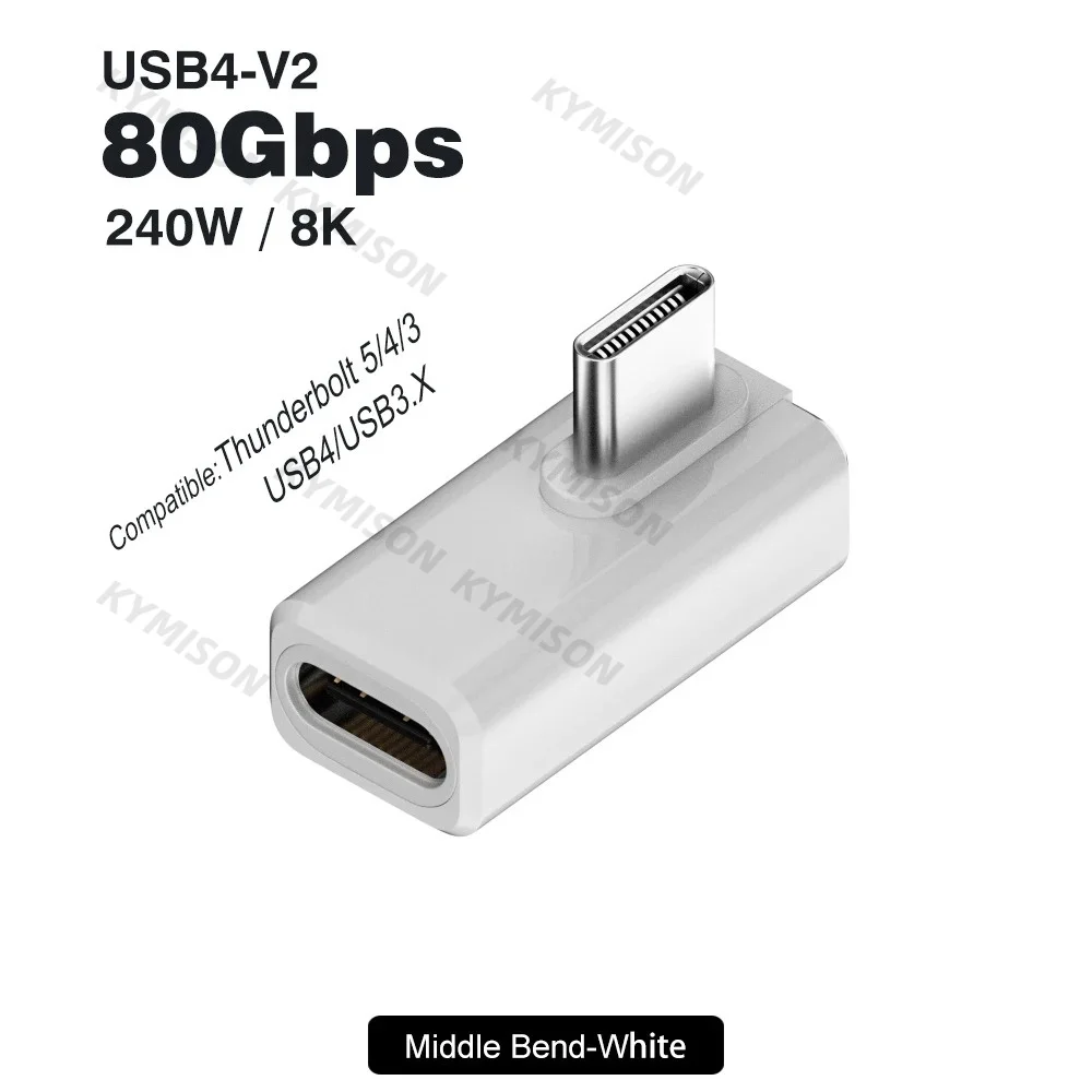 

Адаптер USB4 V2 TypeC 240 Вт, 80 Гбит/с, Thunderbolt 5 4 3, угол 90 градусов, кабельный разъем USB-C, 40 Гбит/с для MacBook Air