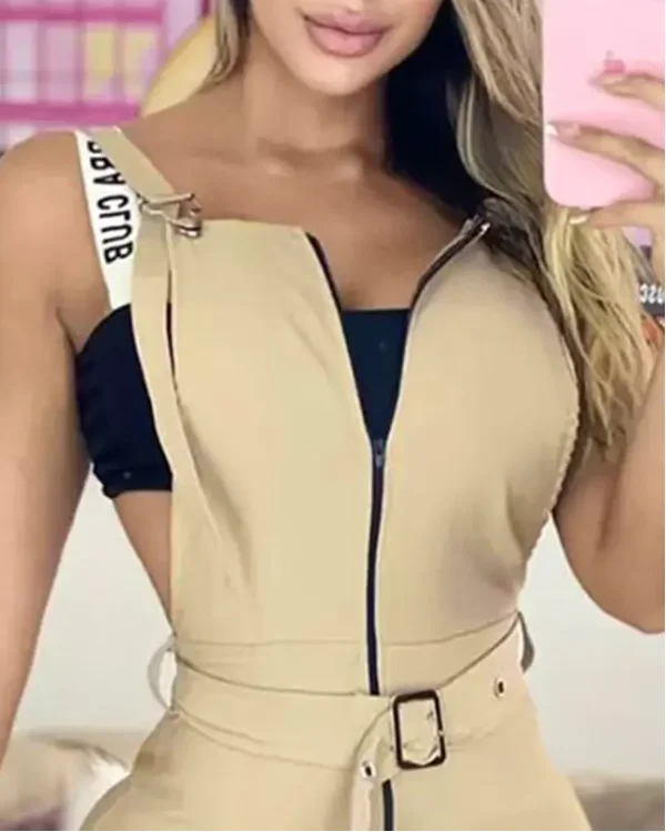 Sleeveless Square Neck Sling Jumpsuit with Zip Pockets 2022 summer women's fashion new with Belt