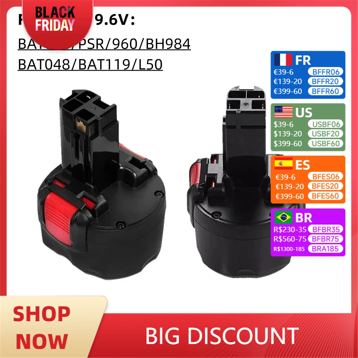 Фото 9.6V Bosch3000mah- 12800mAh Nickel-CD Rechargeable Battery Power Tools Battery for Bosch PSR 960 BH984 BAT048 BAT119 №1