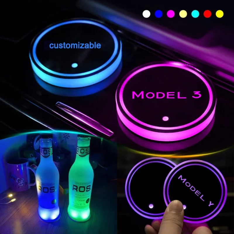 

Car Led Lights For Tesla Model 3 Y S X Auto Interior Accessories Car Supplies Cup Holder Ambient Lamp 2pcs New Customizable