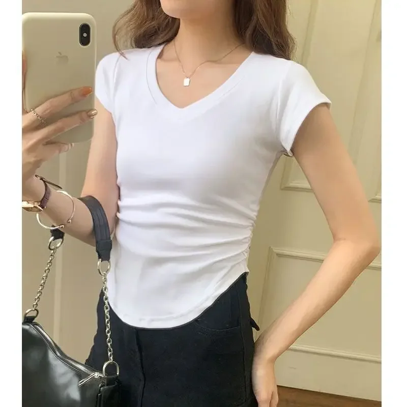 Женская футболка из чистого хлопка с коротким рукавом для похудения лето 2024