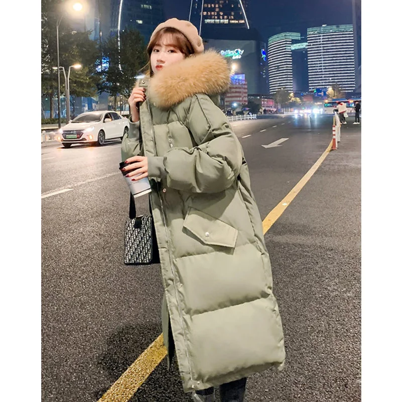 

Women Green Down Parka Medium And Long Jacket Baggy Winter Waterproof Warm Duck Feather Down Female Hooded Puffer Coat Outwear