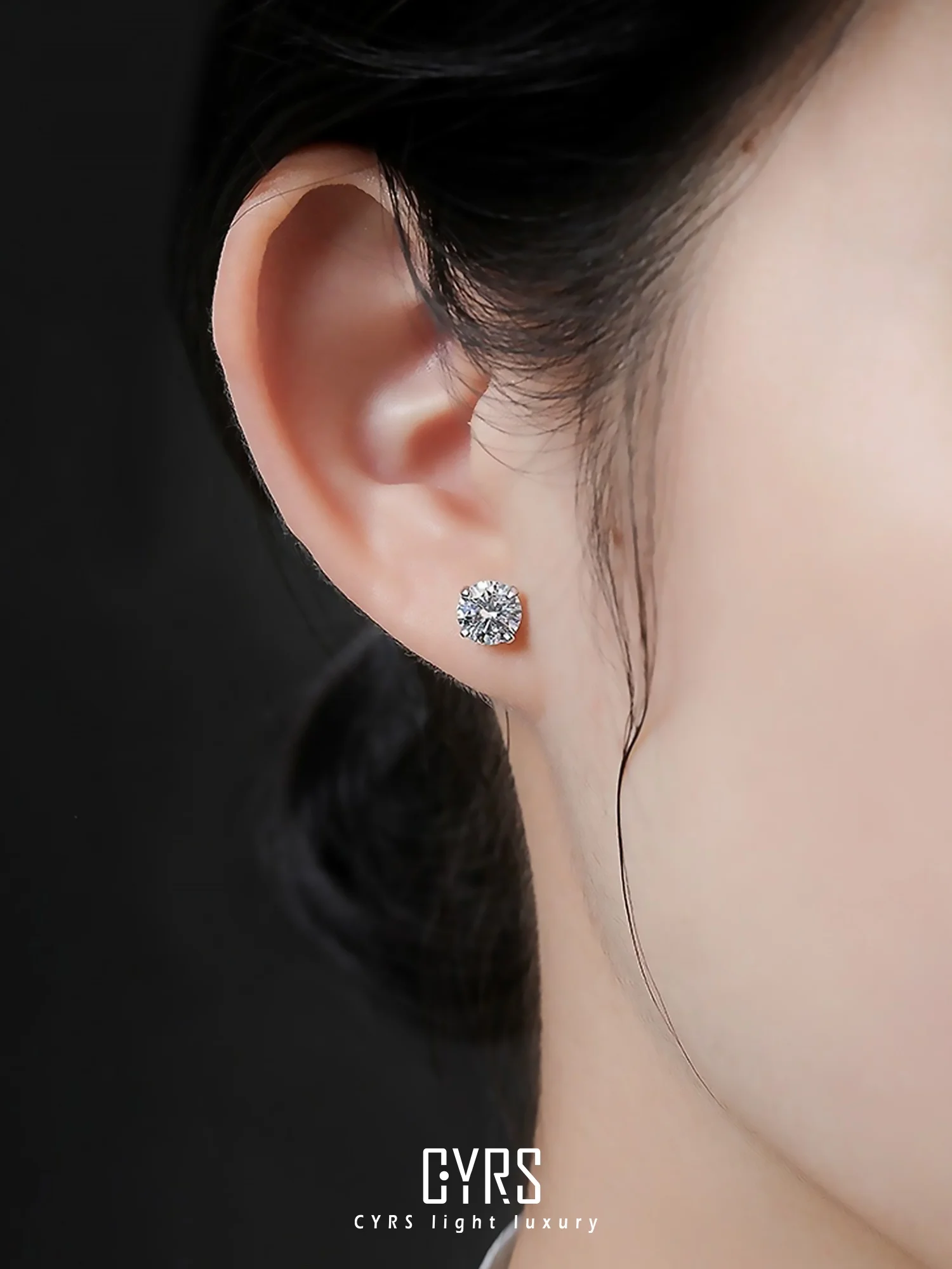 Cyrs Sterling Silver Diamond 8K Platinum Light Luxury Fashion Trendy New Earrings Men and Women Gift for Girlfriend