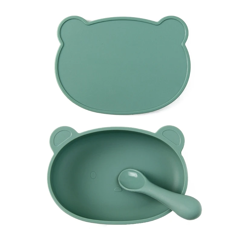 

Присоска и ложка L21F для детей ясельного возраста, силиконовая тарелка в форме медведя для самокормления, безопасная посуда для микроволнов...