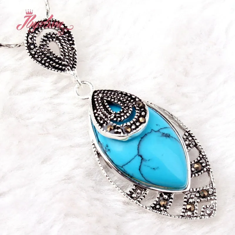 

12x22mm Oval Stone Silver Tibetan Marcasite Women Necklace Pendant Charms 1 Pcs 18x45mm Gorgeous Jewelry for Party Anniversary