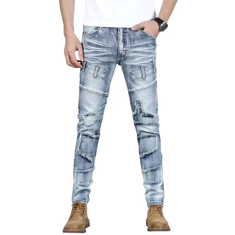 Джинсы мужские зауженные стрейчевые винтажные брюки-карандаш из денима со
