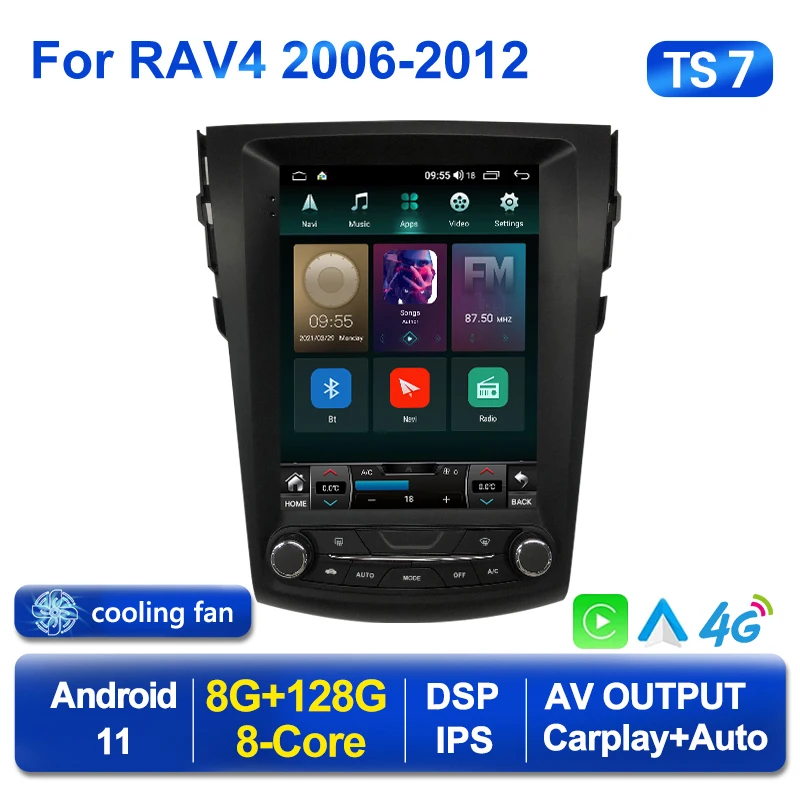 IPS Android 11 8+128G Tesla Style Car Radio For Toyota RAV4 2006-2012 GPS Navigation Stereo Recoder Head Unit DSP Carplay - купить по