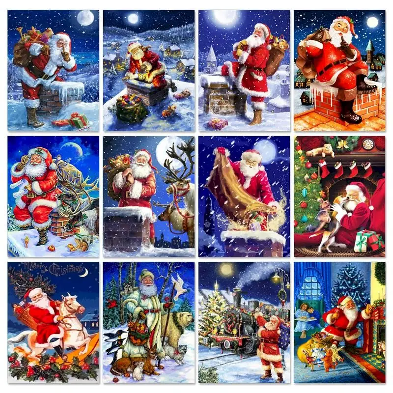 

GATYZTORY DIY Frame Oil Painting By Numbers Winter Santa Claus Acrylic Wall Art Picture By Numbers Figure Christmas Gift