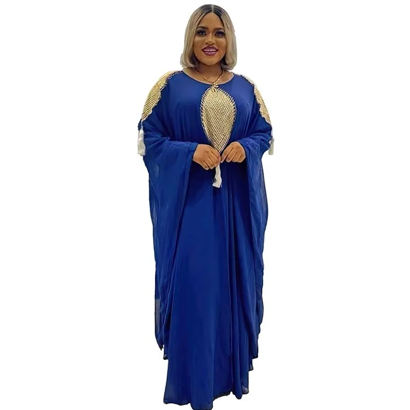 

Summer African Dresses for Women 2022 African Women Long Sleeve O-neck Yellow Blue Plus Size Long Dress African Clothes + Inner