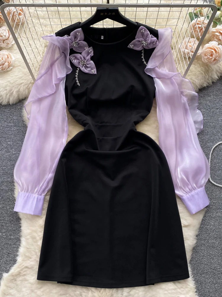 

Элегантное женское платье FTLZZ с О-образным вырезом и пышными рукавами длиной до колен, винтажное женское кружевное Сетчатое платье с оборками, весна-лето