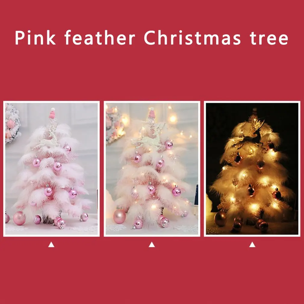 

Рождественская елка с розовыми перьями, светодиодные украшения ручной работы, перо, сердце для девочки, упаковка «сделай сам» для рождестве...