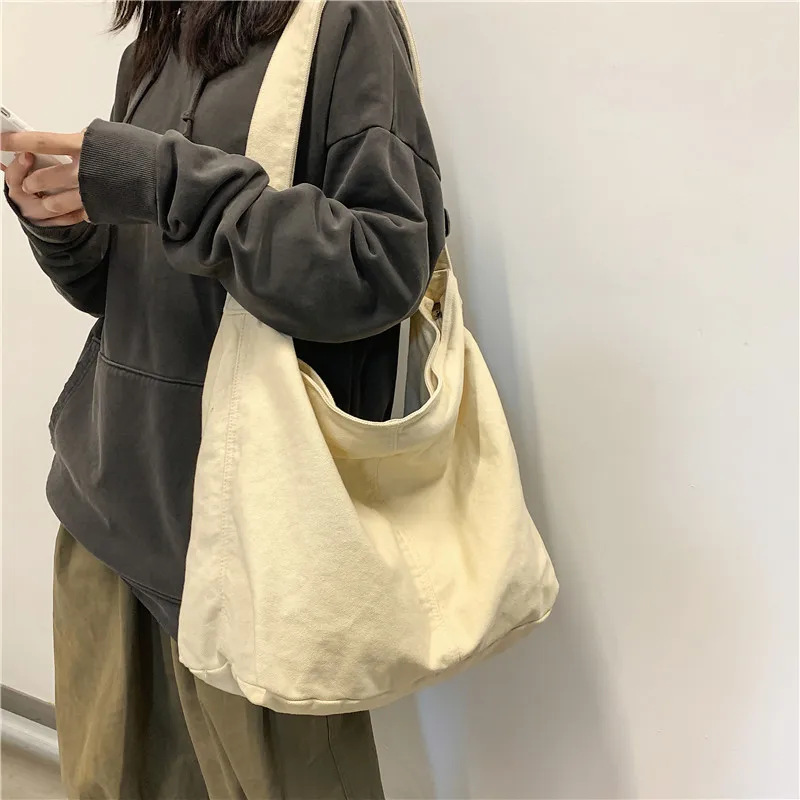 

New Literary Neutral Canvas Bag Women's Harajuku chic Joker Crossbody Travel Large Capacity Shoulder Bag