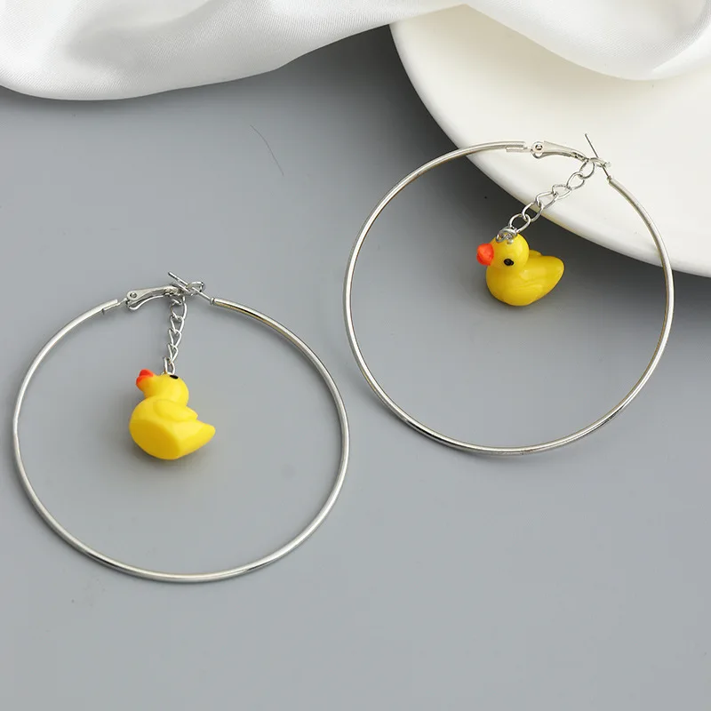 

New Arrival Adorkable Cute Yellow Duck Strawberry Cherry Earrings Fashion Girls Geometric Mushroom Big Hoops Earrings Jewelry