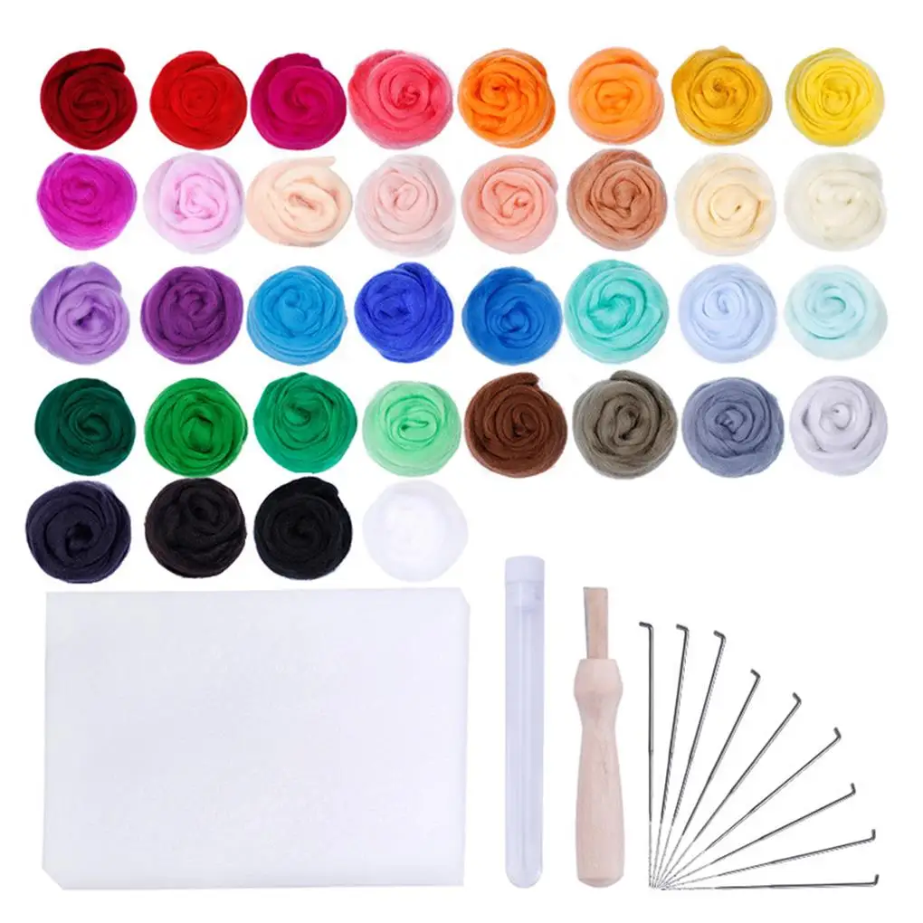 36 Colors Wool Roving Set Starter Tool Kit Needle Felting Kit