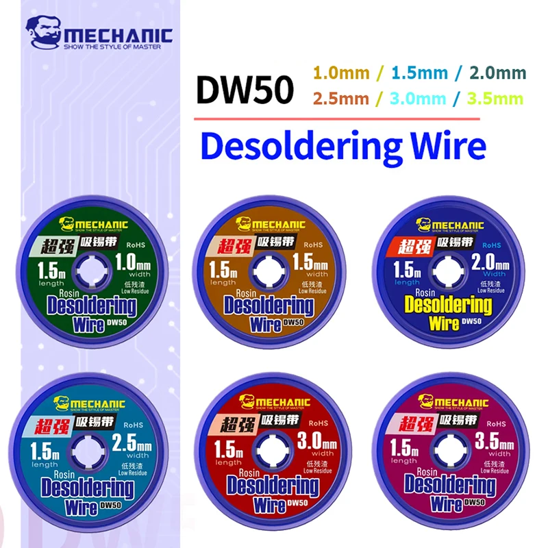 

Оплетка для припоя MECHANIC DW50, 10 шт./партия, 1,0/1,5/2,0/2,5/3,0/3,5 мм