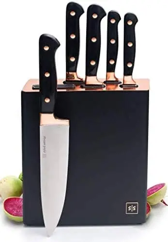 

and Gold Knife Set with Block - 6 PC Luxe Gold Kitchen Knife Set with Block Self Sharpening - Modern Knife Set with Self Sharpen